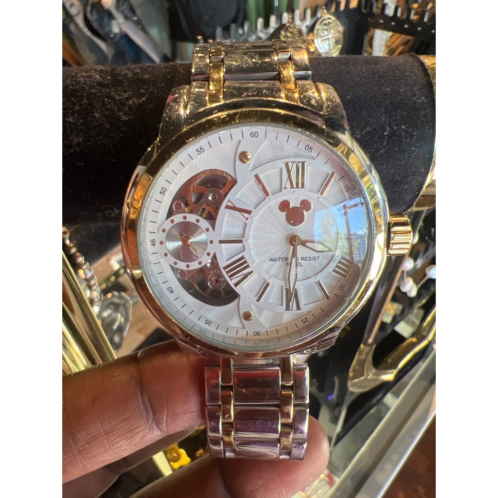 Disney Mickey Mouse Automatic Skeleton Watch Two Tone Stainless L-80/87-21